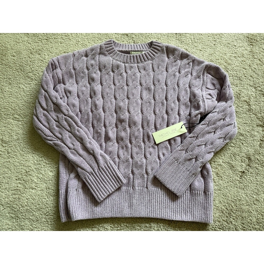 Rachel Zoe Cable Neck Sweater Purple Size Medium